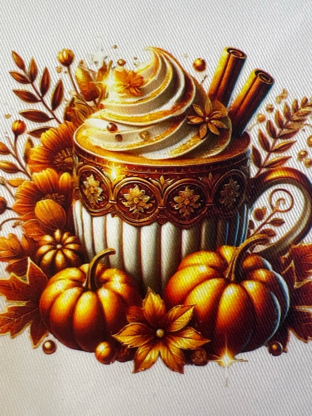 Autumn Pumpkin Spice Mug Quilted Potholder - White